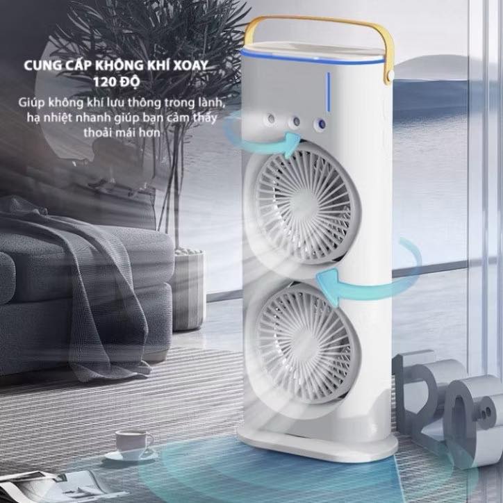 {Cao Cấp} Quạt Phun Sương Điều Hòa Hơi Nước Mini 2 Tầng Tích Điện Nhật Bản, Làm Mát Cấp Ẩm, Hoạt Động Ếm Ái, Tiết Kiệm Điện, Thiết Kế Nhỏ Gọn, Không Gây Tiếng Ổn, Dùng Điều Hòa Nên Có 1 Cái Cấp Ẩm An Toàn Cho Bé Người Thân Ngăn Ngừa Viêm Họng Viêm Xoang, Xuất Xứ Nhật Bản, Mẫu Mới 2026. 17 quat phuong suong 2 tang 12