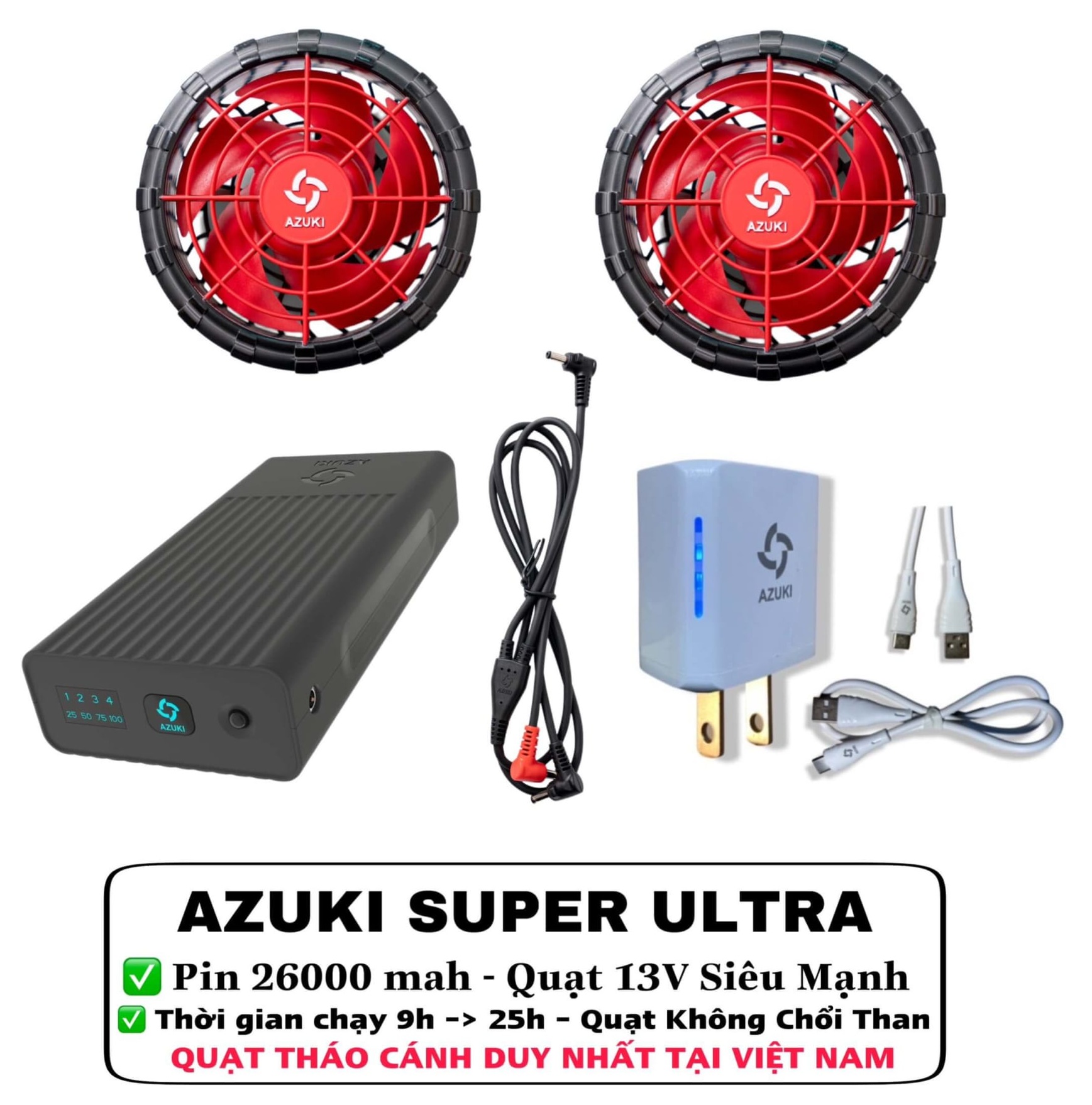 Bộ Pin Quạt Áo Điều Hòa Azuki Nhật Bản Độ Bền Cao Không Lo Chai Pin 1 ao dieu hoa azuki nhat ban 17