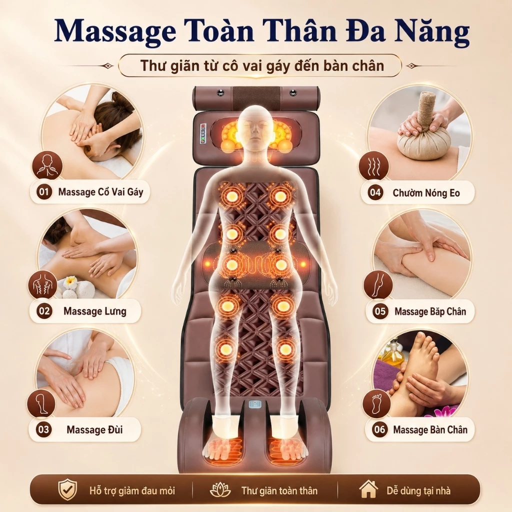 {Cao Cấp} Đệm Nệm Massage Toàn Thân Đa Năng, Công Nghệ Tiên Tiến Nhất: Hỗ Trợ Làm Ấm, Thảo Dược, Rung, Xoa Bóp, Giúp Thư Giãn, Giảm Mệt Mỏi, Quà Tặng Gia Đình Người Thân Yêu, Được Nhiều Khách Hàng Lựa Chọn, Xuất Xứ Nhật Bản, Mẫu Mới 2026. 3 nem massage toan than 6