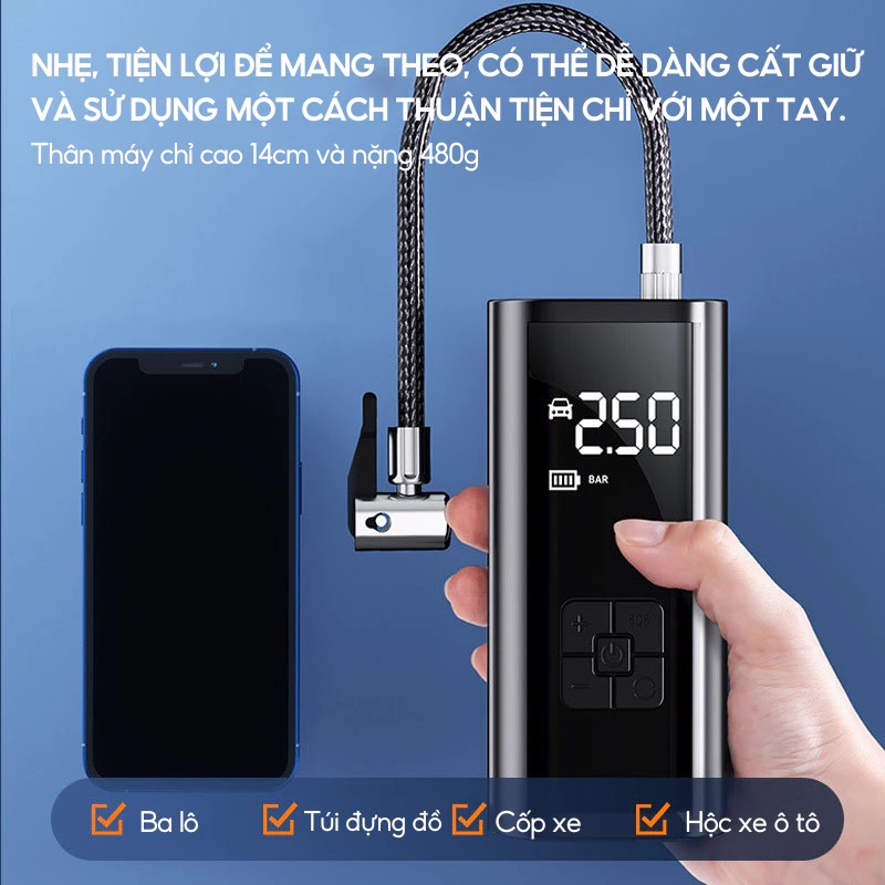 Máy Bơm Lốp Không Dây Sạc Pin- Giải Pháp Khi Lốp Non Hơi 1 may bom lop o to 3